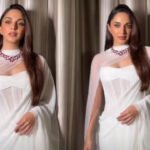 Kiara Advani looks stunning in a white chiffon saree and breathtaking 78-carat ruby necklace |