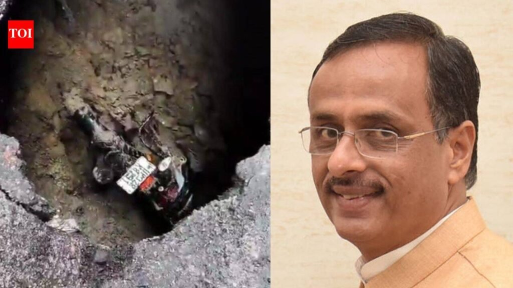 Video: Massive sinkhole swallows road near former UP deputy CM’s house in Lucknow, injures biker | Lucknow News