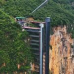 Children in China’s Nizhuhe village trekked three hours up and down an 800 metre cliff to go to school; now two elevators and a cable car ride have reduced the journey to half hour