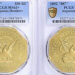 An 1852 California Gold $50 coin from the Gold Rush era sold for $367,875 on September 6; the rare piece was one of eight territorial coins in a collection that drew 475 bids from collectors