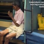 Barefoot grandpa folds his heart into prayer before a printed bag with a portrait of God while sitting on a train berth; netizens react with AI-generated divine pictures of God appearing before him |